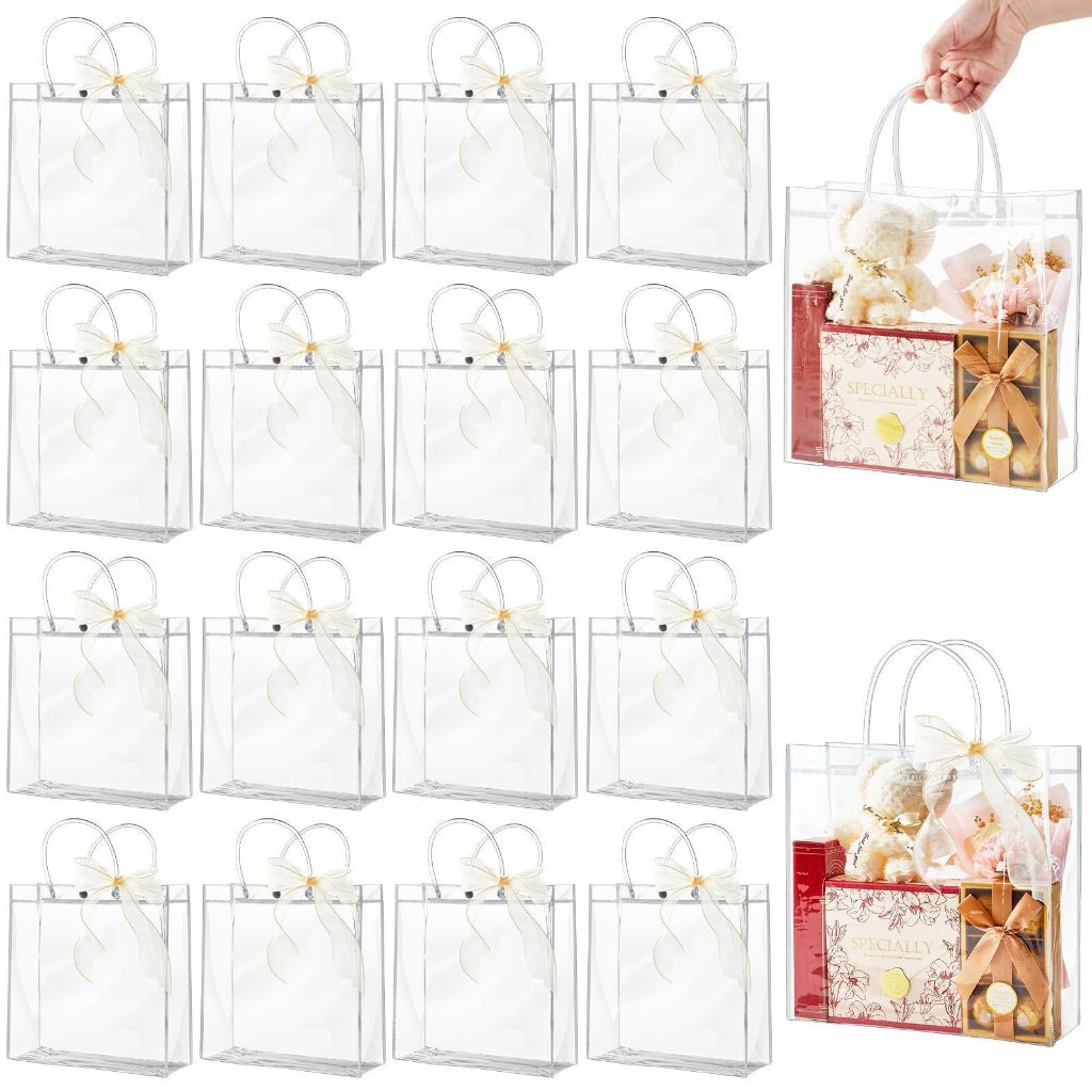 10/20/30PCS Transparent PVC Gift Bag with Handle for Christmas, Wedding, and Birthday Party Gifts