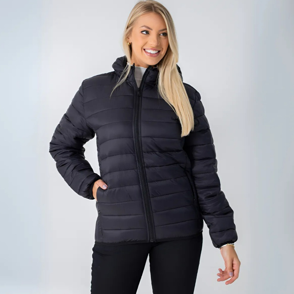 Jaqueta Feminina Gominho Nylon Impermeável Puffer Com Capuz Removível Bobojaco Casual Leve 2026