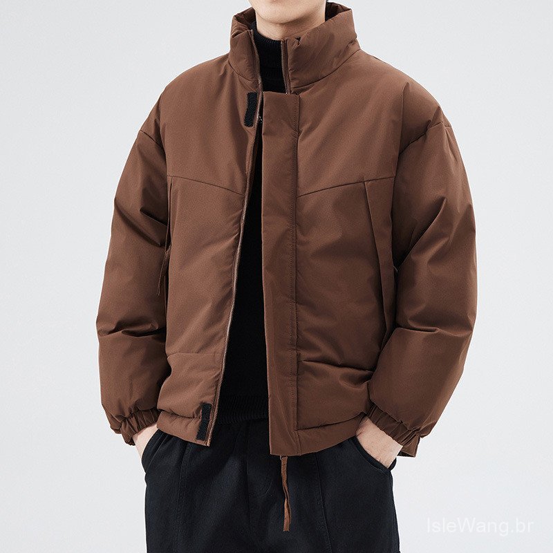 Jaqueta Puffer Masculina de Algodão Grossa e Quente com Gola Alta, Solta, Casual, Agasalho de Inverno, Várias Cores
