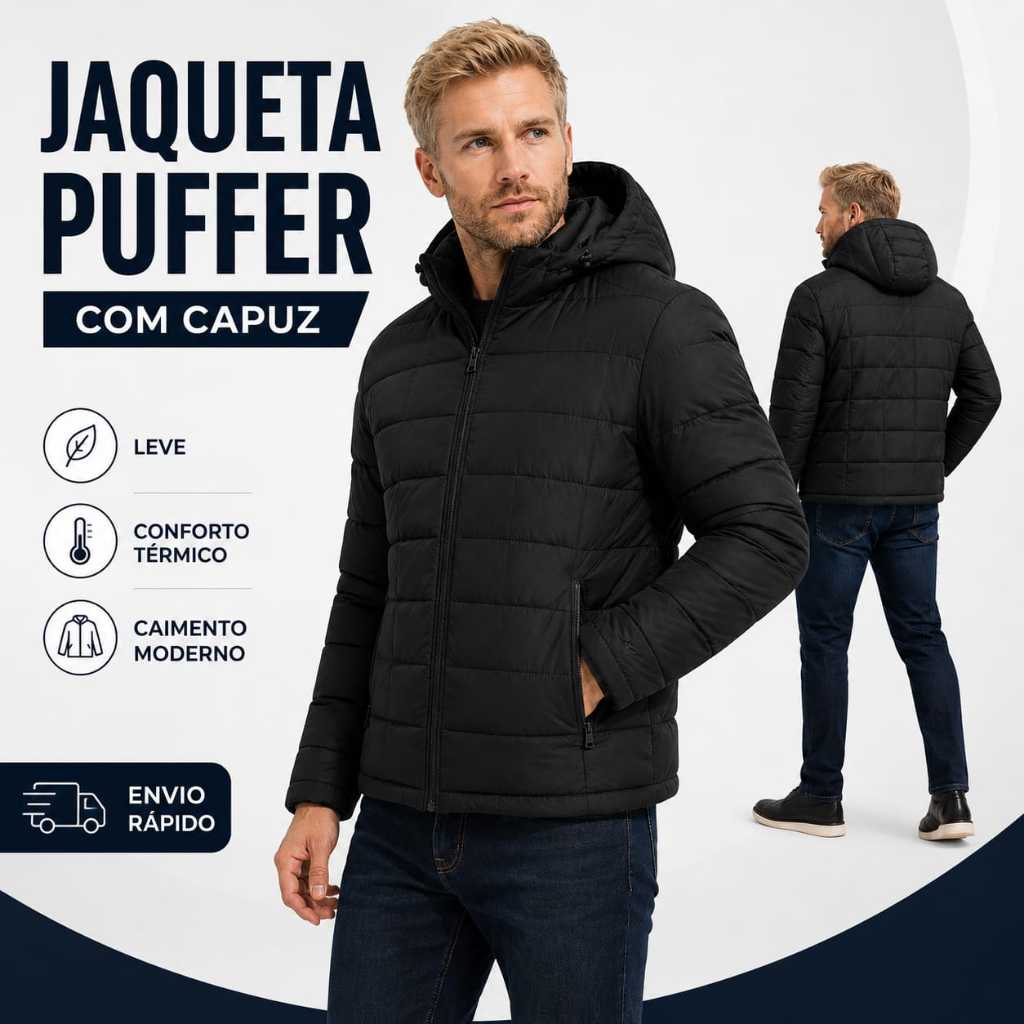 Jaqueta Puffer Bobojaco Corta Vento de Frio Impermeavel Gominho Casual Masculina Capuz Removivel