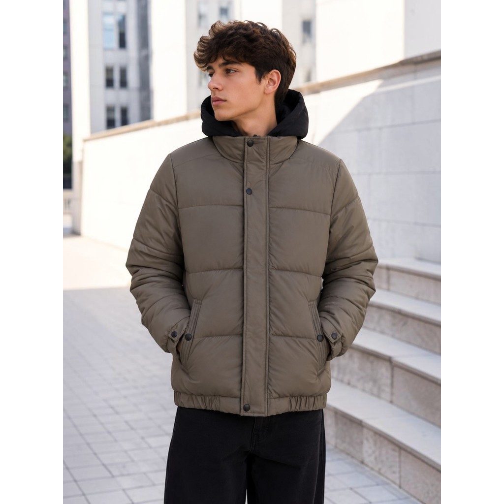 Bobojaco Infantil Puffer Com Capuz Moda Inverno Casual Confortável Preto Marrom Cinza