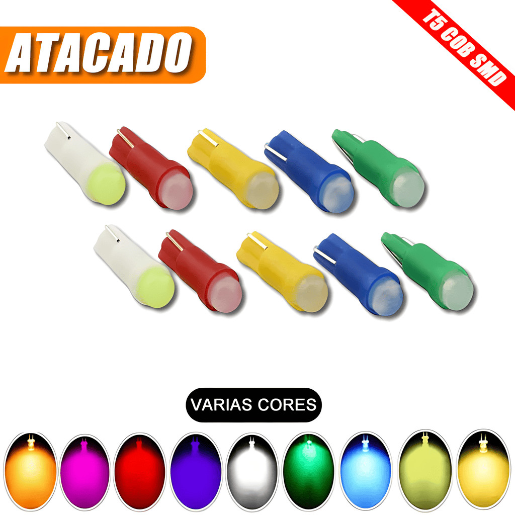 5/10 x Lâmpada LED T5 COB w5w pinguinho painel moto carro esmagadinha camarãozinho Atacado