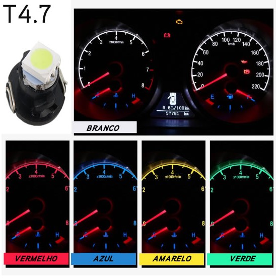 Lâmpada T4.7 5050 de Led Pinguinho  Esmagadinha soquete T4.7 Painel Carro Moto C/ Soquete Universal