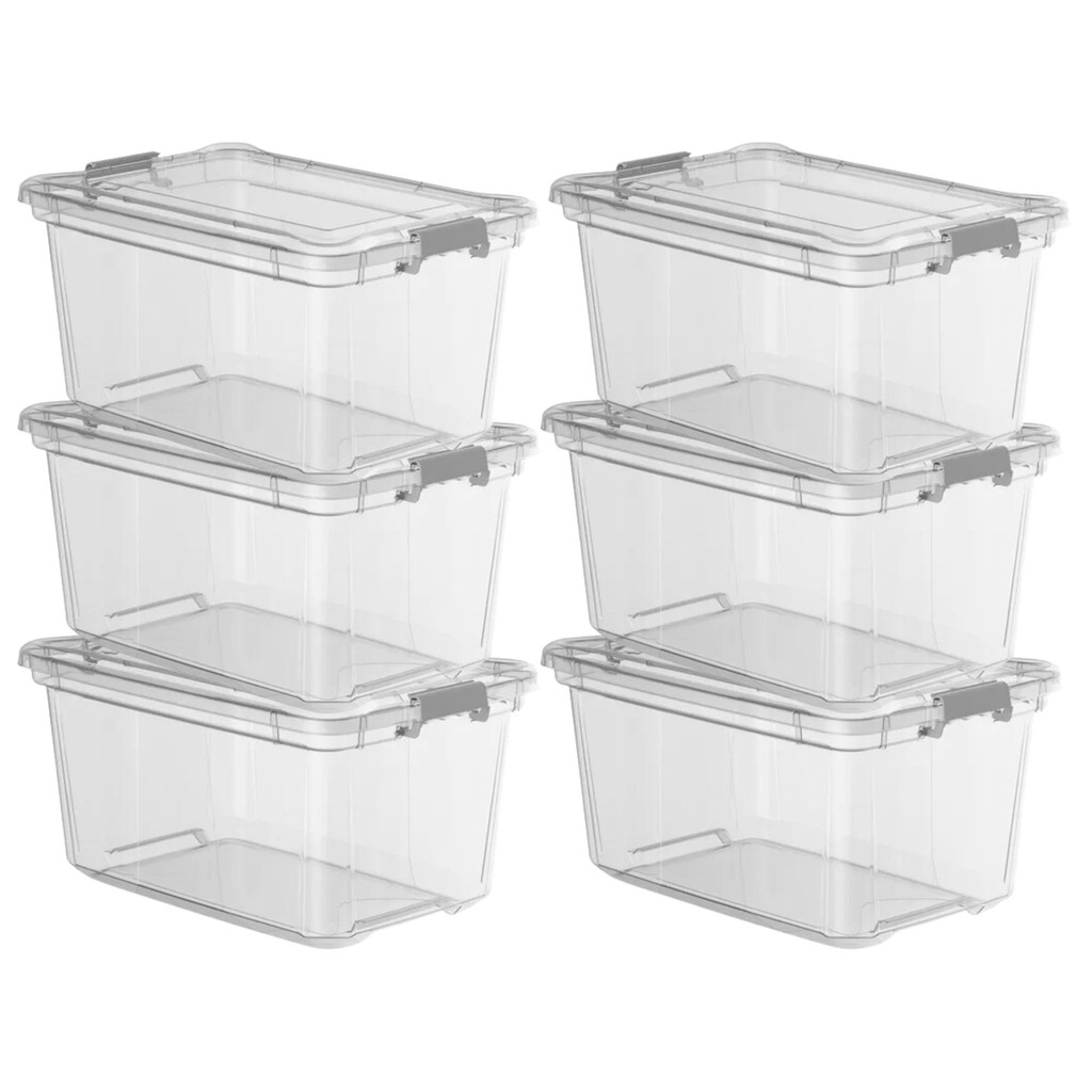 Kit 6 Caixa Organizadora 50l Com Travas Multiuso Transparente Design Elegante Prático Empilhavel