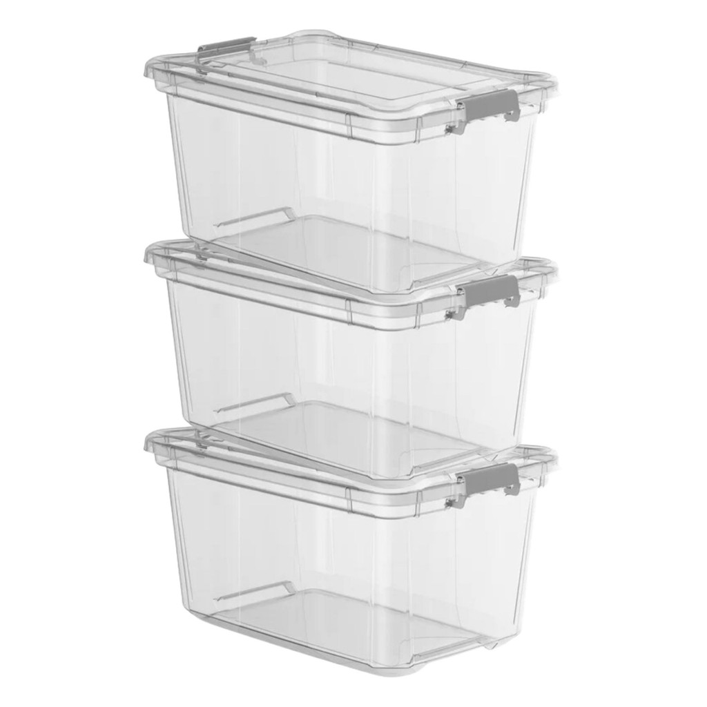 Kit 3 Caixa Organizadora 50l Com Travas Multiuso Transparente Design Elegante Prático Empilhavel