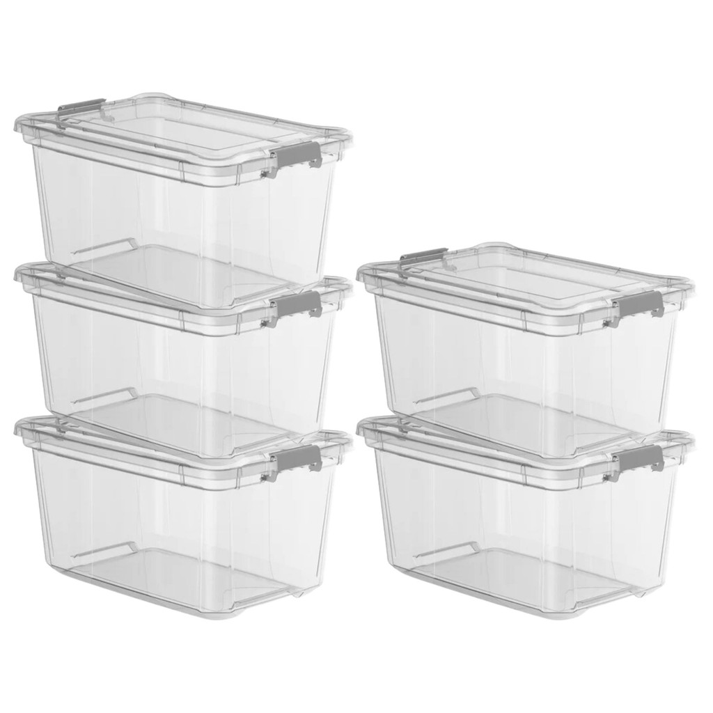 Kit 5 Caixa Organizadora 50l Com Travas Multiuso Transparente Design Versátil Prático Empilhavel