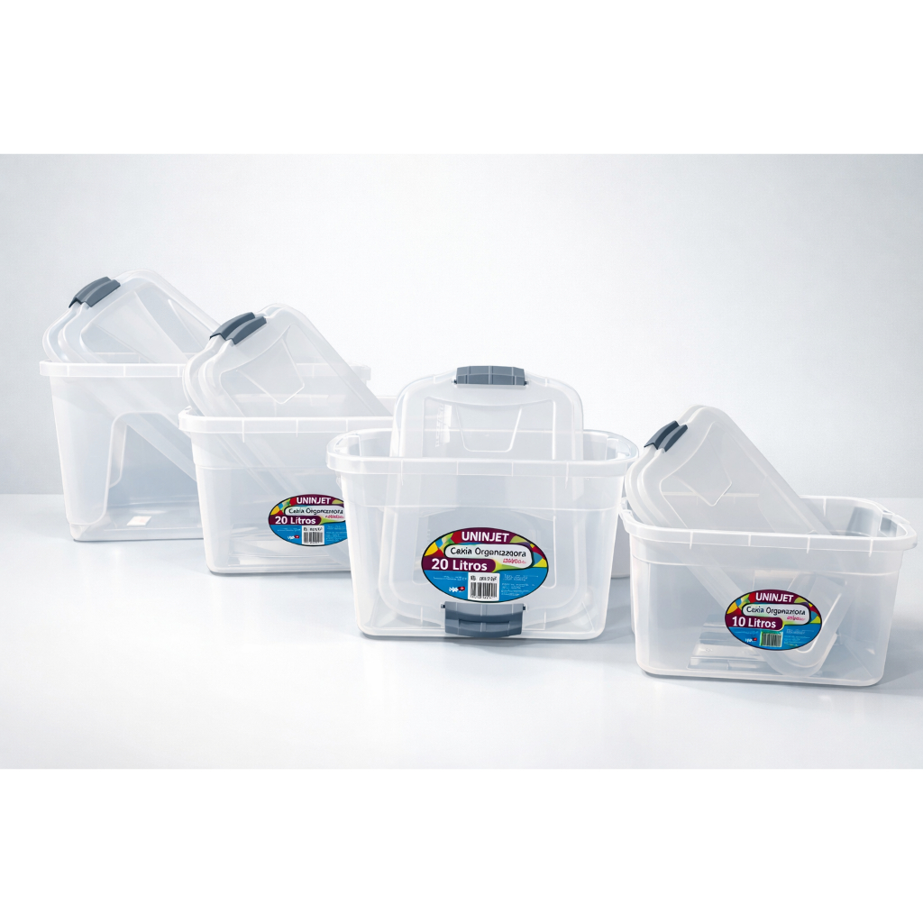 Caixa Organizadora 12L 20L 30L 50L Transparente Com Travas Container Guardar Multiuso