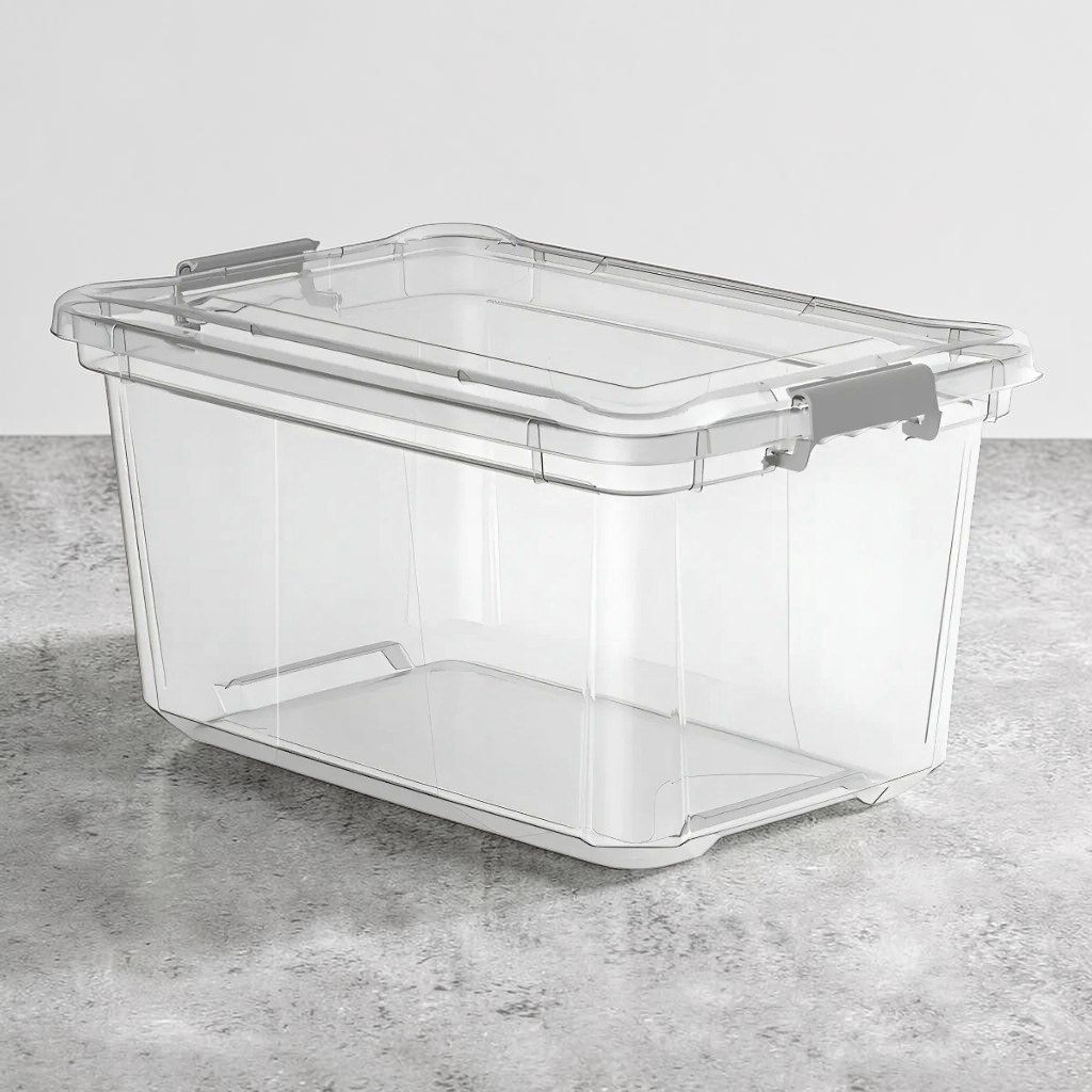 Caixa Organizadora Grande 50L Com Tampa E Travas Plasvale Transparente Para Organização