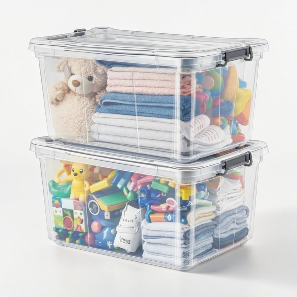 Kit 2 Caixa Organizadora 50L Transparente Com Tampa E Trava Plasvale Grande Multiuso Roupa Brinquedo