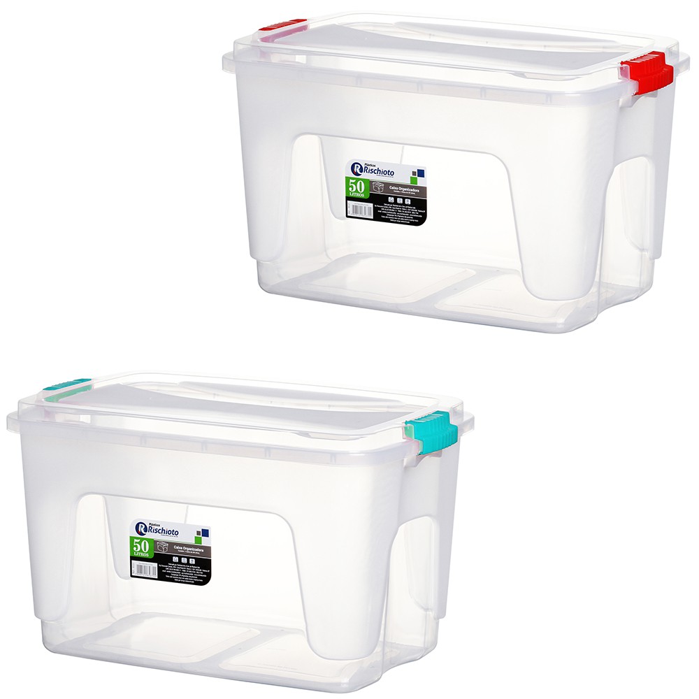 Caixa Organizador / Container Retangular De Plastico Com Trava 59x38x34cm Colors 50l