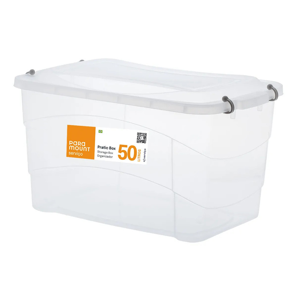 Caixa Organizadora Plástica C/ Travas 50L Pratic Box 59x38x34 - Paramount