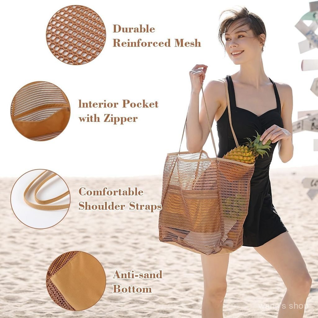 Bolsa de Praia Dobrável em Rede, Bolsa de Ombro Feminina, Bolsa Essencial para Viagens de Verão ao Ar Livre