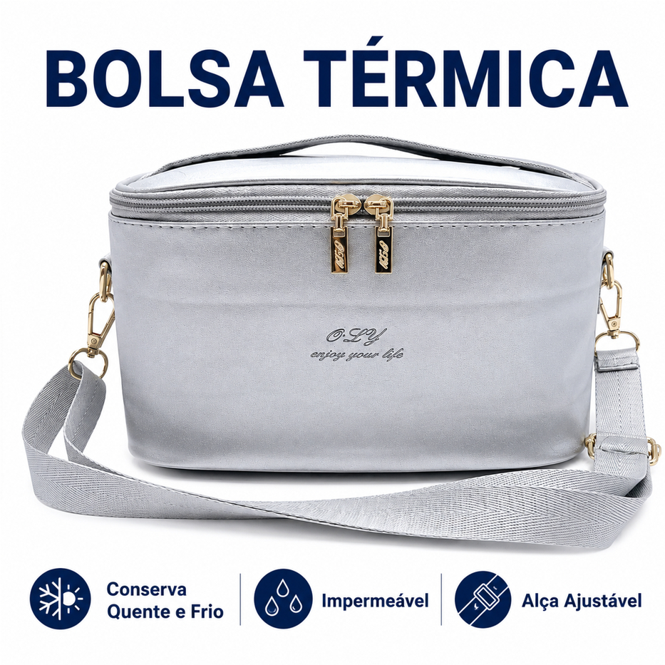 Bolsa Térmica Lancheira Impermeável Grande Capacidade com Alça Ajustável e Bolso Externo