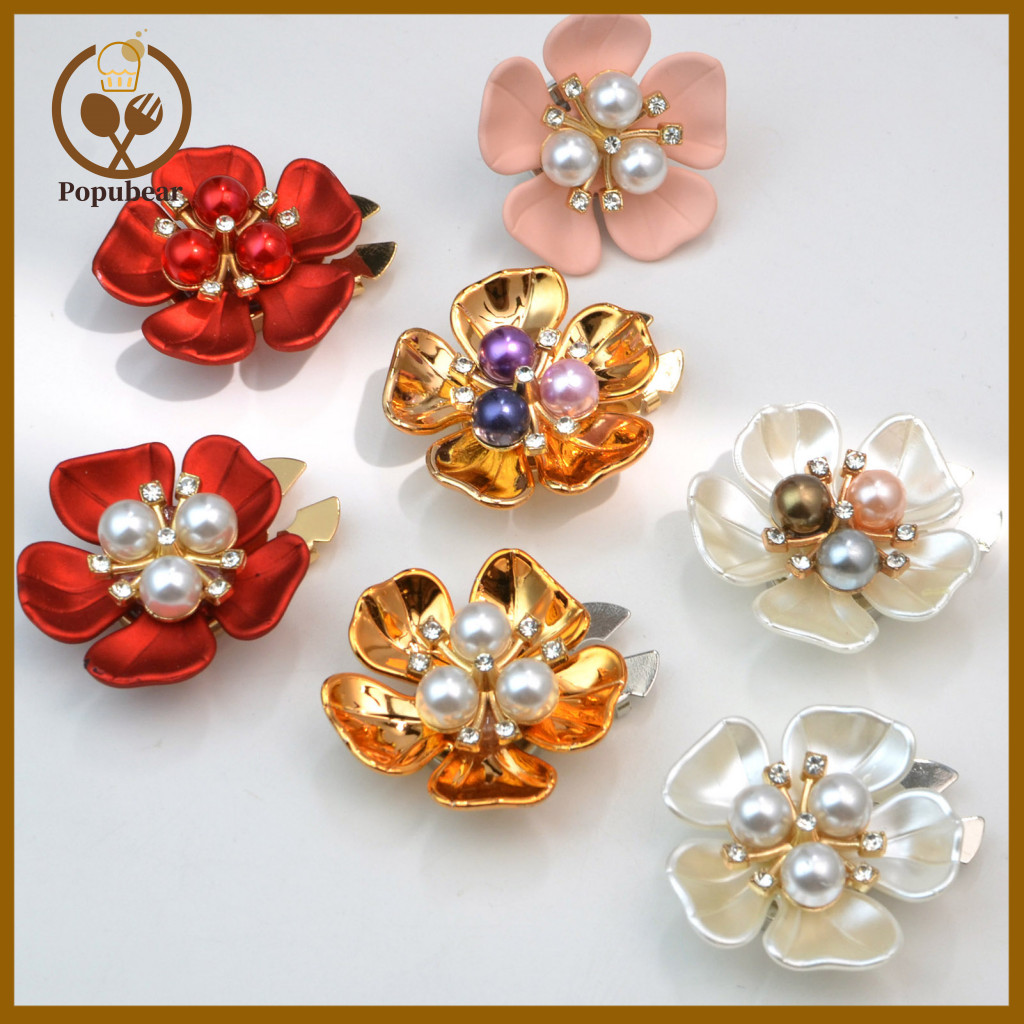 Decorative Button Covers Flower Cufflinks Faux Pearl Rhinestone for Women’s Dress Shirts – Elegant Diy Craft Embelli