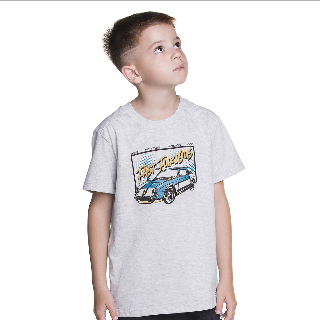Camiseta Infantil Manga Curta Malha Mescla Claro Carro Fast Furious Have Fun