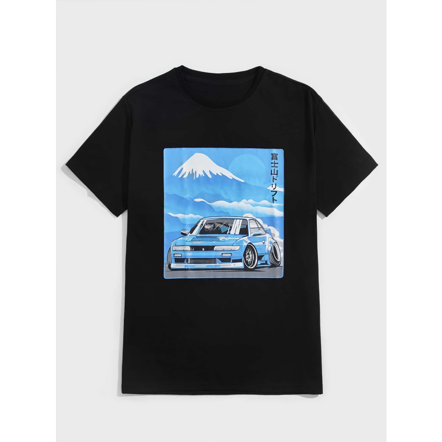 Camiseta Monte Fuji Carro Japão Oversized Manga Curta Street Básica