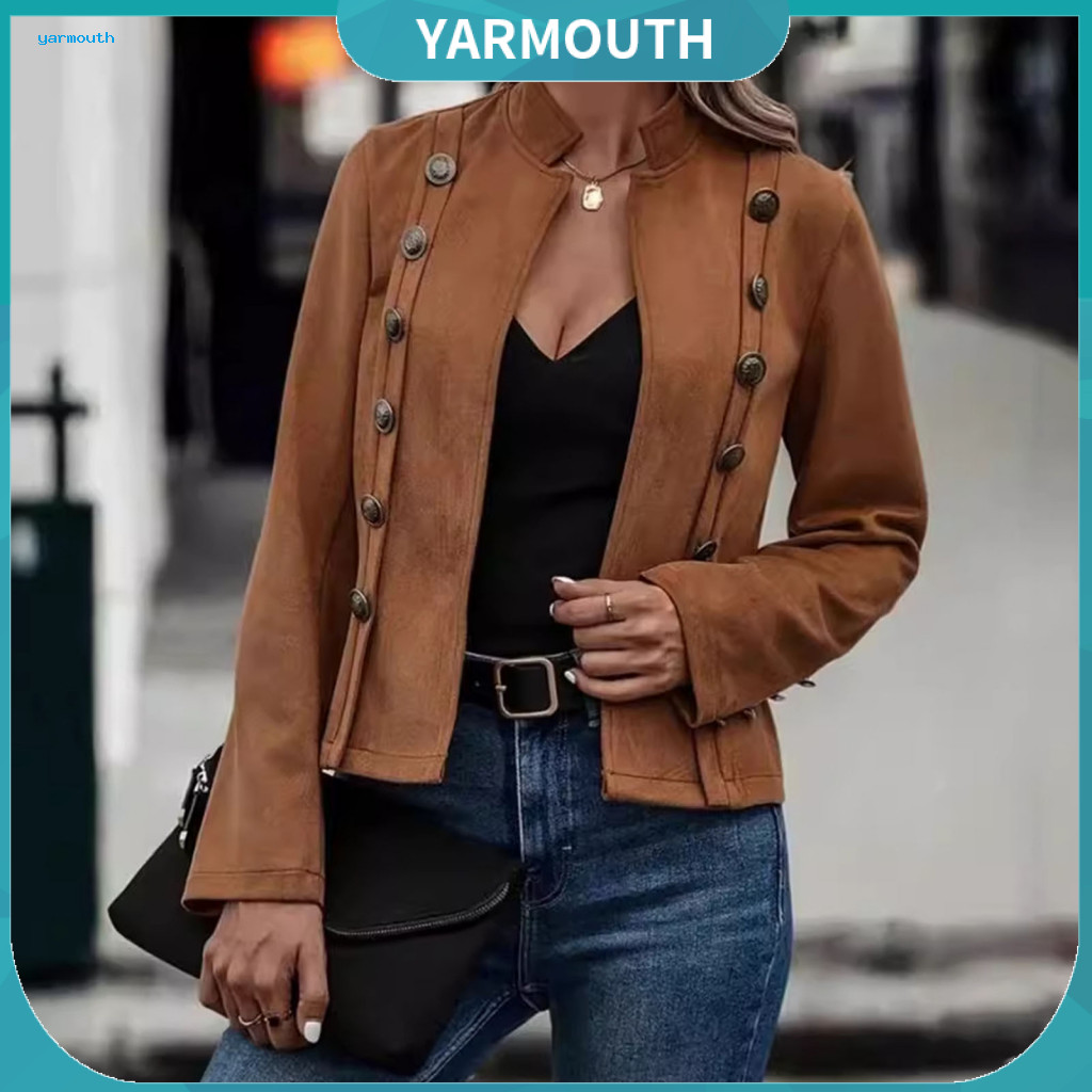 Women Slim Fit Cardigan Coat Spring Autumn Women’s Double-breasted Stand Collar Retro Jacket Long Sleeve Outdoor for W
