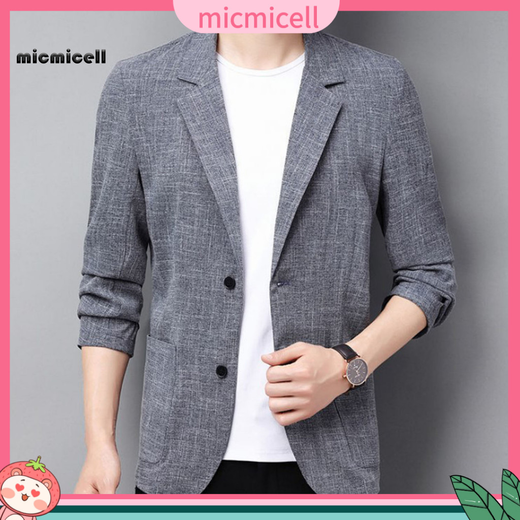 Straight Suit Jacket Men Coat Men's Formal Business Double Button Blazer with Notch Lapel Solid Color Cardigan Style Pat