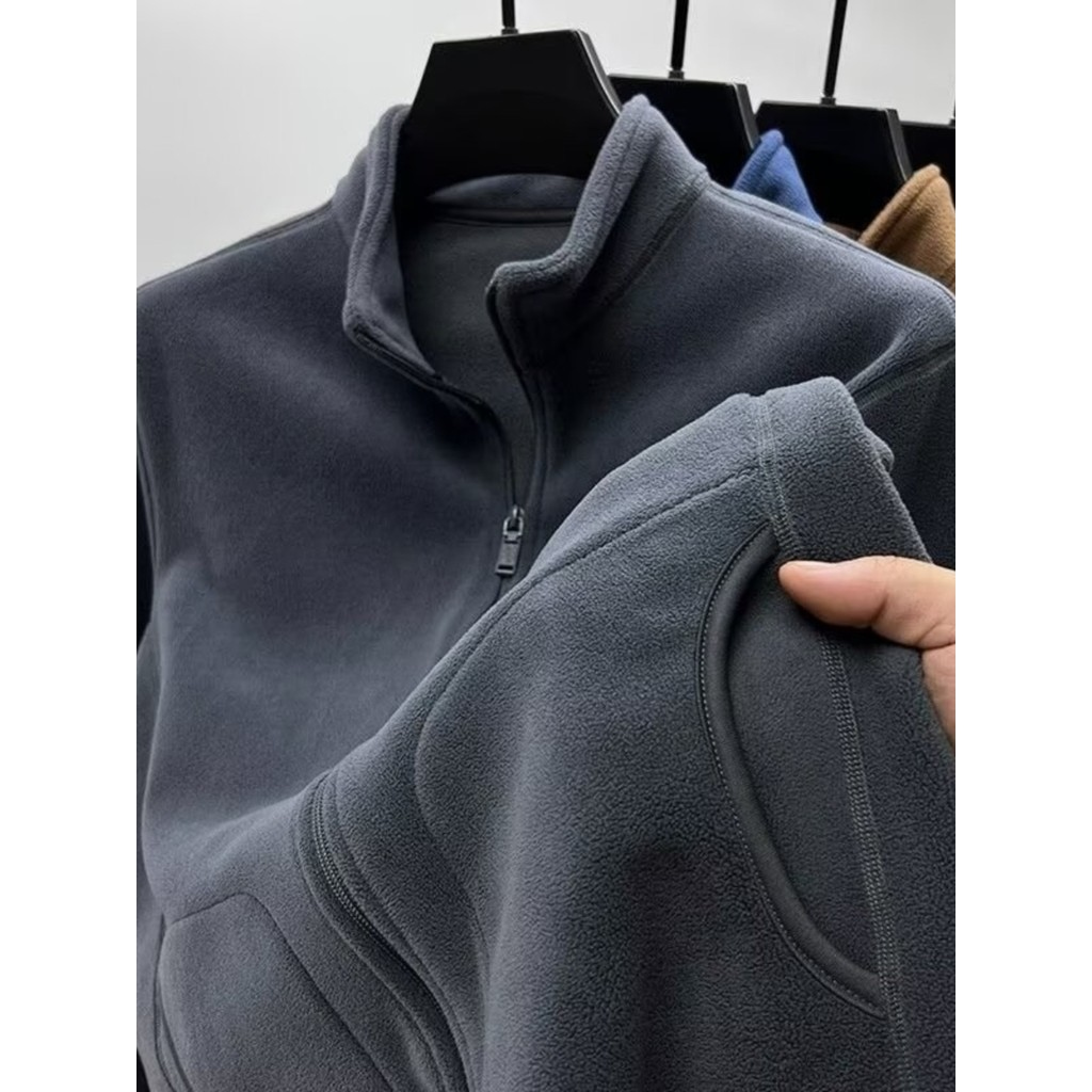 Jaqueta de lã masculina dupla face lã cor sólida Cardigan moletom masculino inverno forro de lã engrossado quente Casual