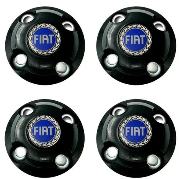 Jogo calota Calotinhas Central Fiat Uno Palio Fiorino Punto Siena Idea P/ RODAS AROS 13,14 E 15 logo azul