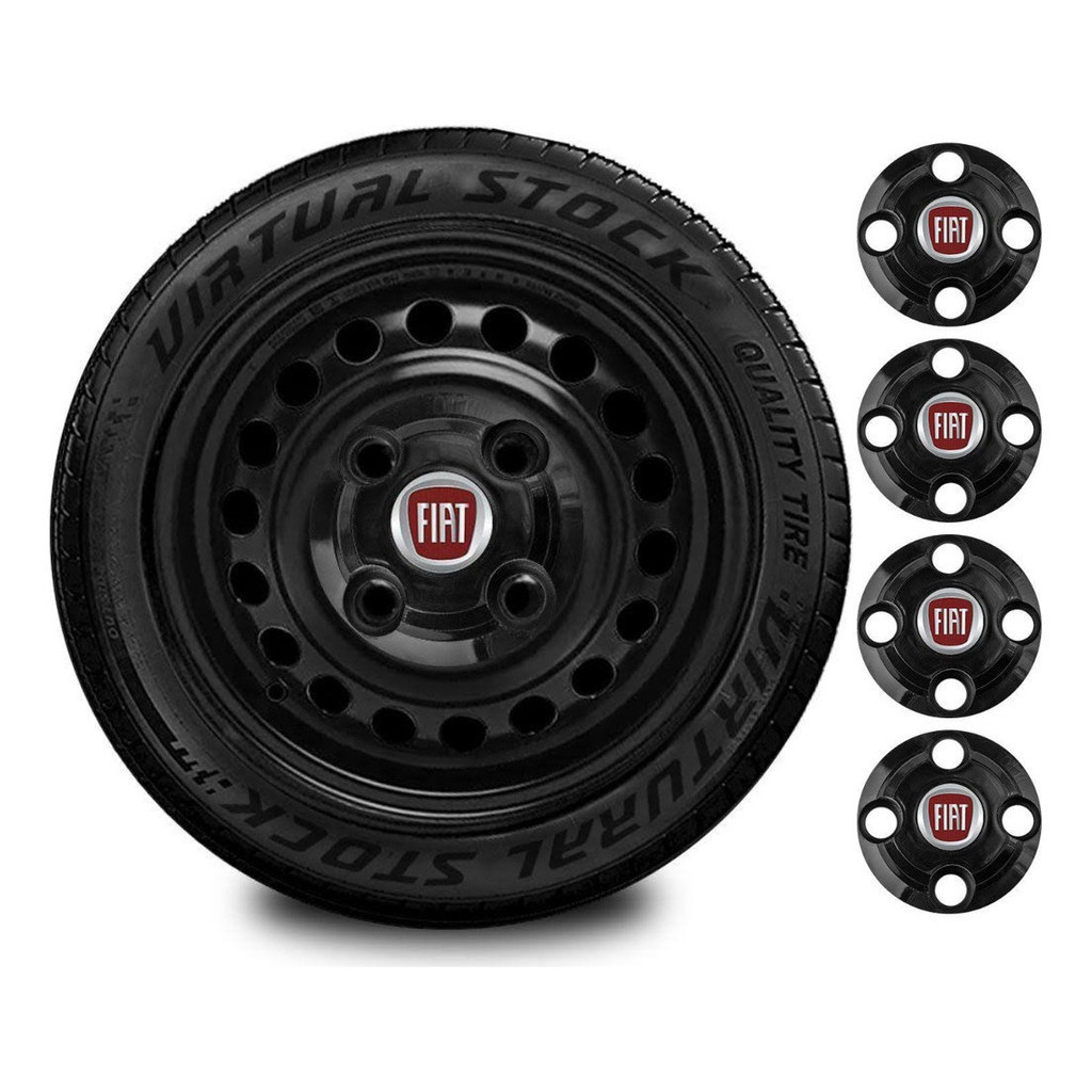 Kit Jogo 4 Calotinhas Centrais Rodas Fiat Aro 13 14 15