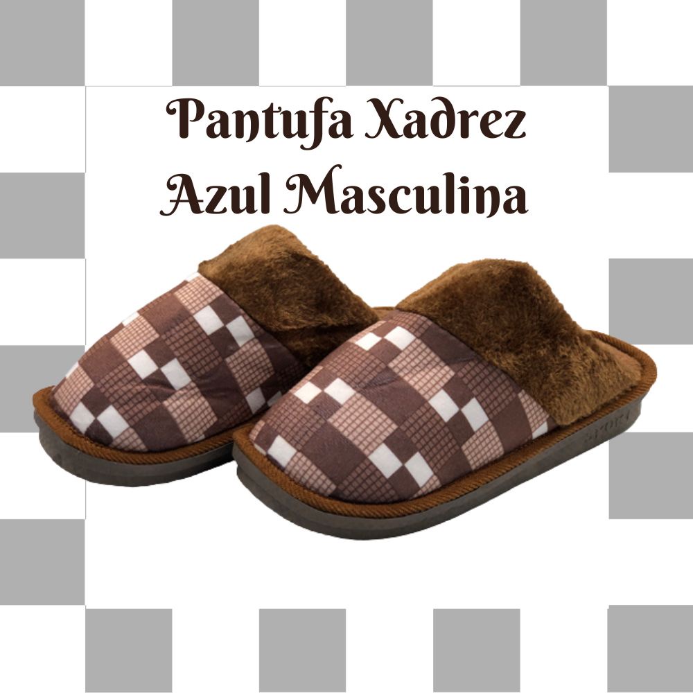 Pantufa Masculina Xadrez Marrom Chinelo De Inverno Fechado