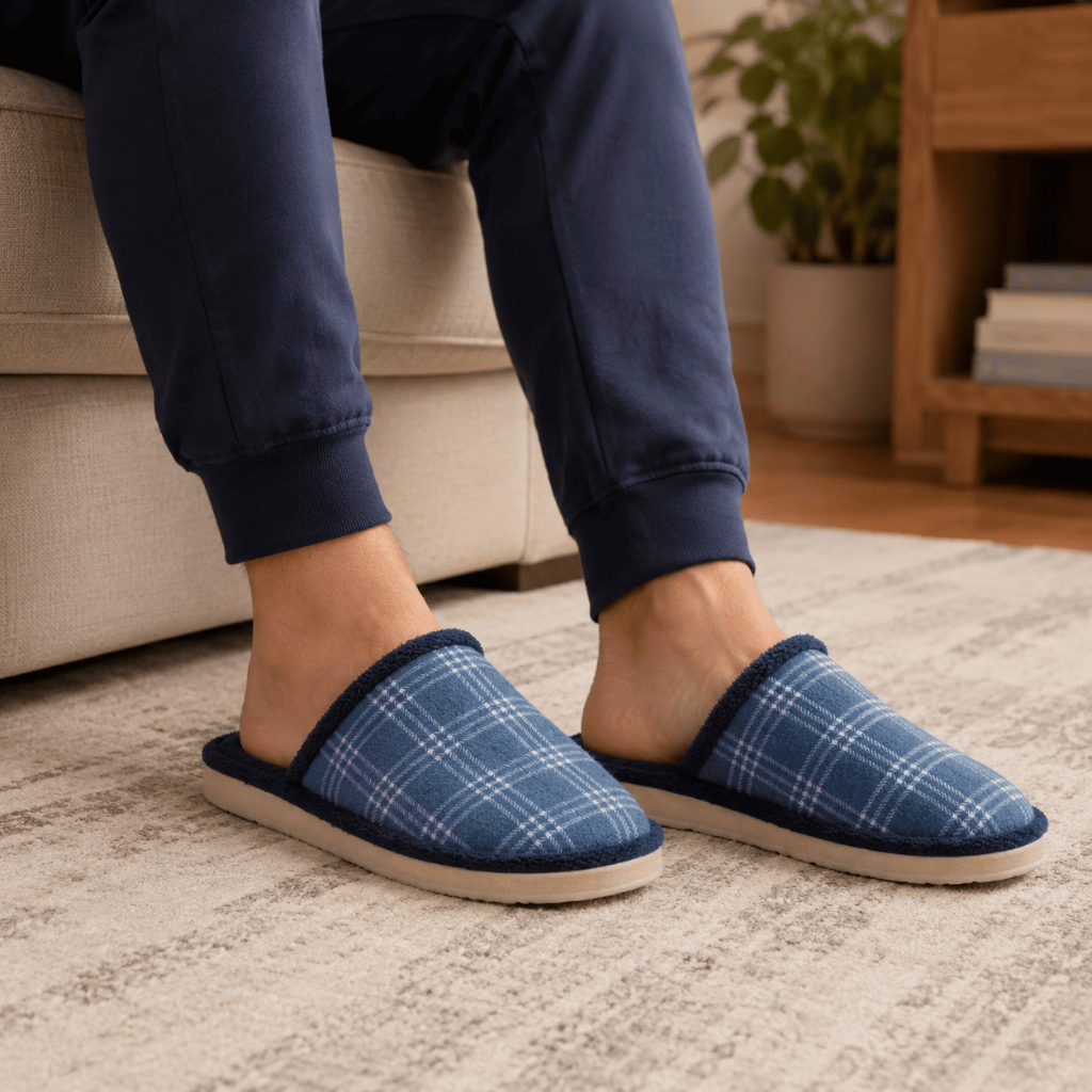 Pantufa Masculina Xadrez Peluciada Quentinha Antiderrapante Confortável Inverno Premium