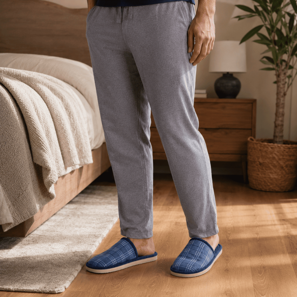 Pantufa Masculina Xadrez Azul e Marrom Quentinha Antiderrapante Inverno