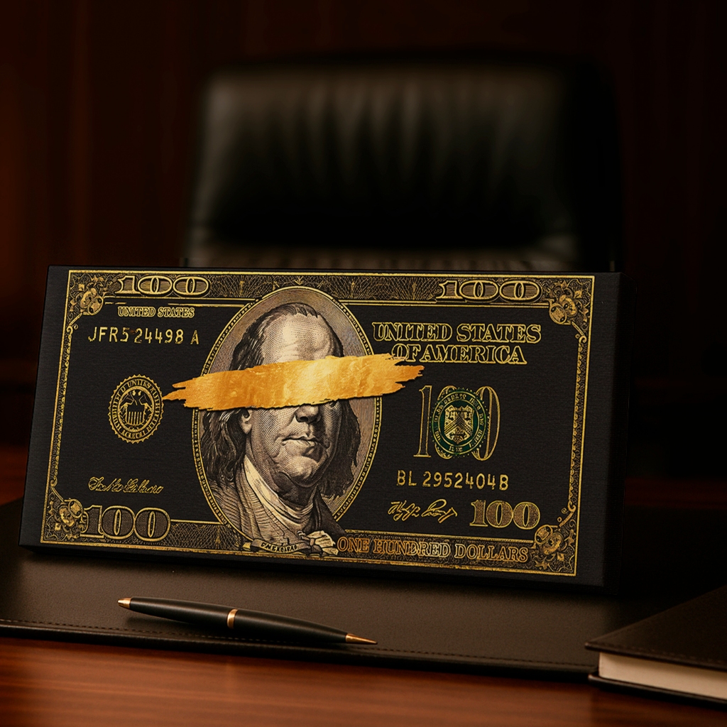 Quadro Decorativo Dólar Venda Dourada para Sala, Quarto ou Escritório - 15cm x 32cm, Mesa ou Parede