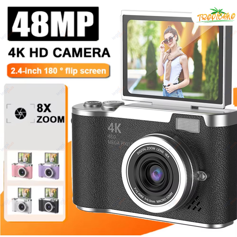Câmera Compacta 4K com Sensor CCD 48MP Zoom 8x e Tela Flip Autofoco para Fotografia Diária