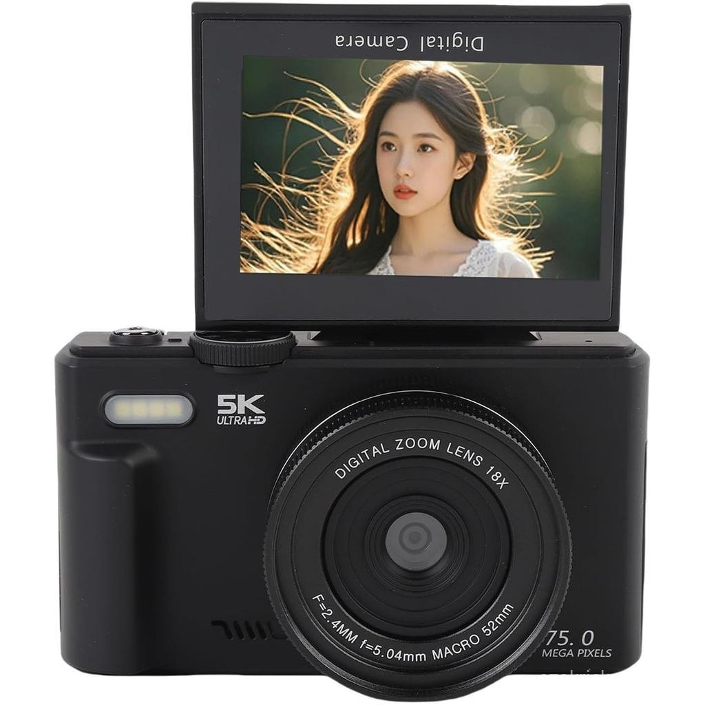 Câmera Digital, 5K 75MP UHD WiFi com Autofoco, Tela Flip de 3