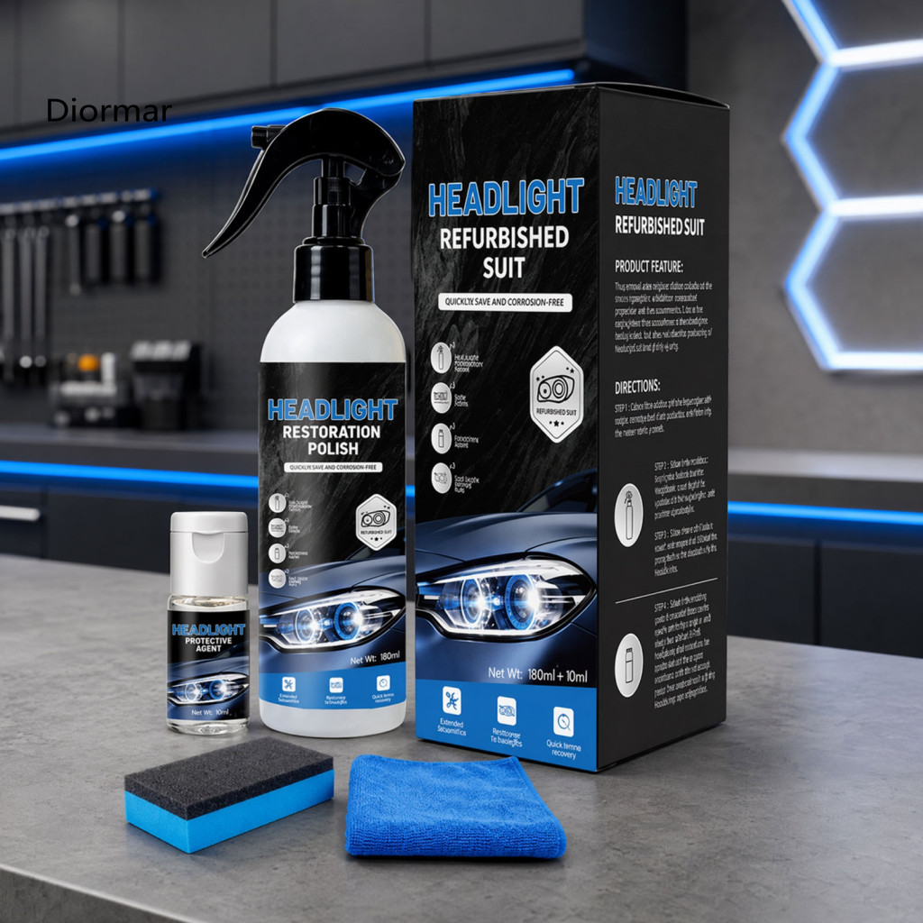 Headlight Restoration Fluid Polish and Protectant Spray 180ml – Ceramic Coating for Yellowed Car Headlights Uv Protect