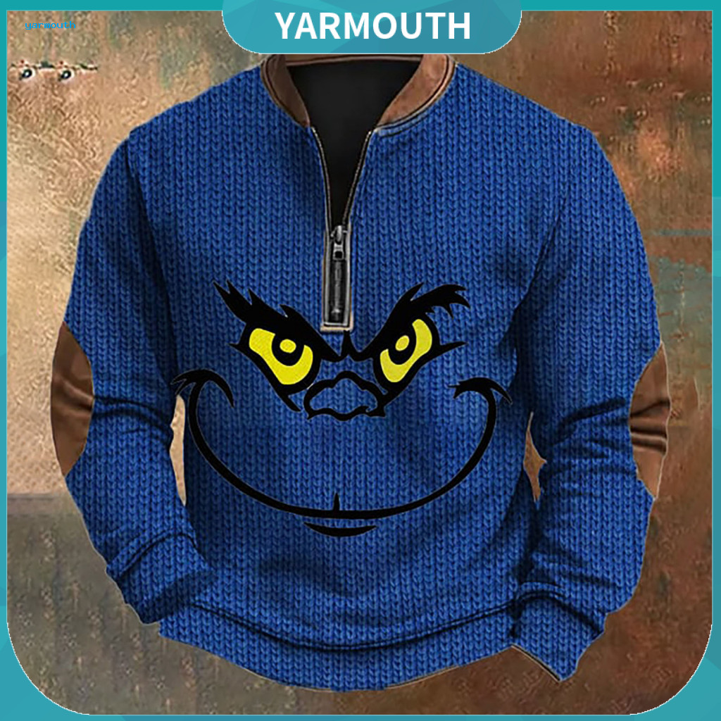 Men Zipper Half Opening Shirt V-neck Top Spring Autumn Men’s Plus Size Pullover Sweatshirt Zippered Half-open V Neck 3