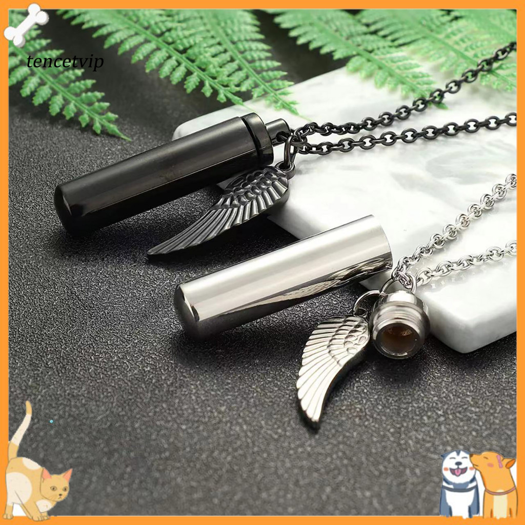 Pet Remembrance Jewelry Hair Keepsake Necklace Stainless Steel Angel Wings Pendant with Swing-open Design – Urn Gift f