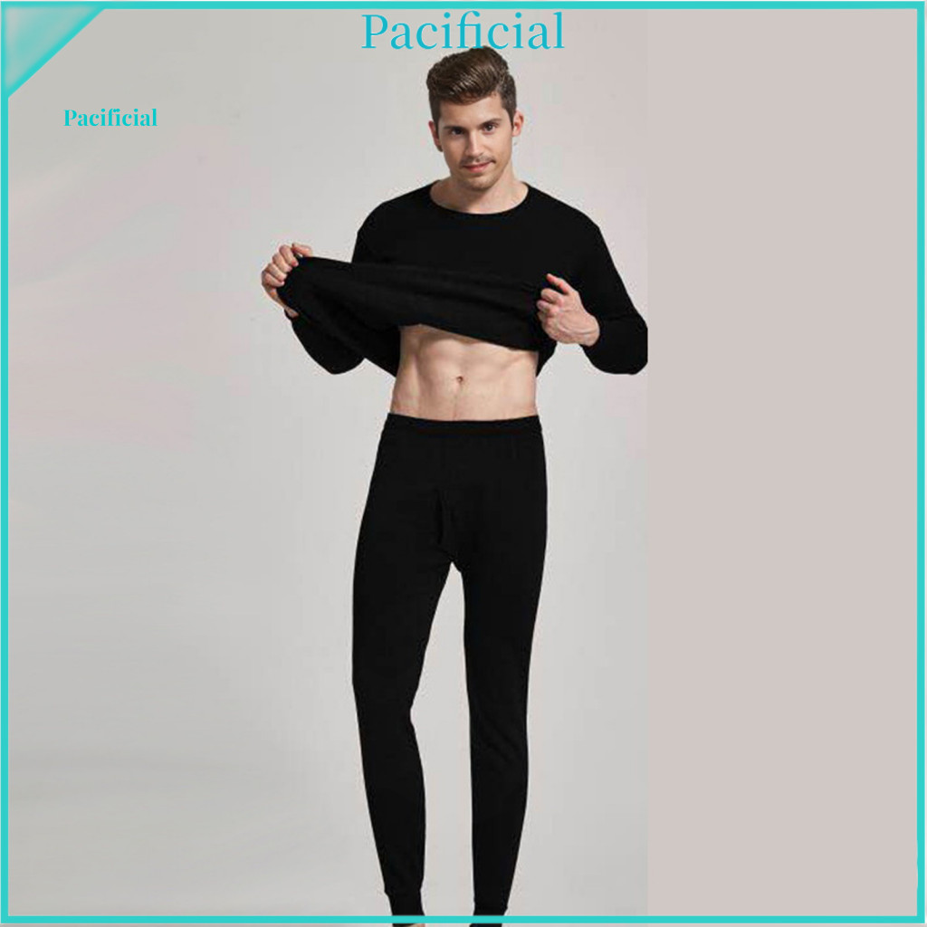 Men Thermal Underwear Set Clothing 2 Pcs Men’s Winter – Round Neck Long Sleeve Thick Warm Slim Fit Elastic Open Crot