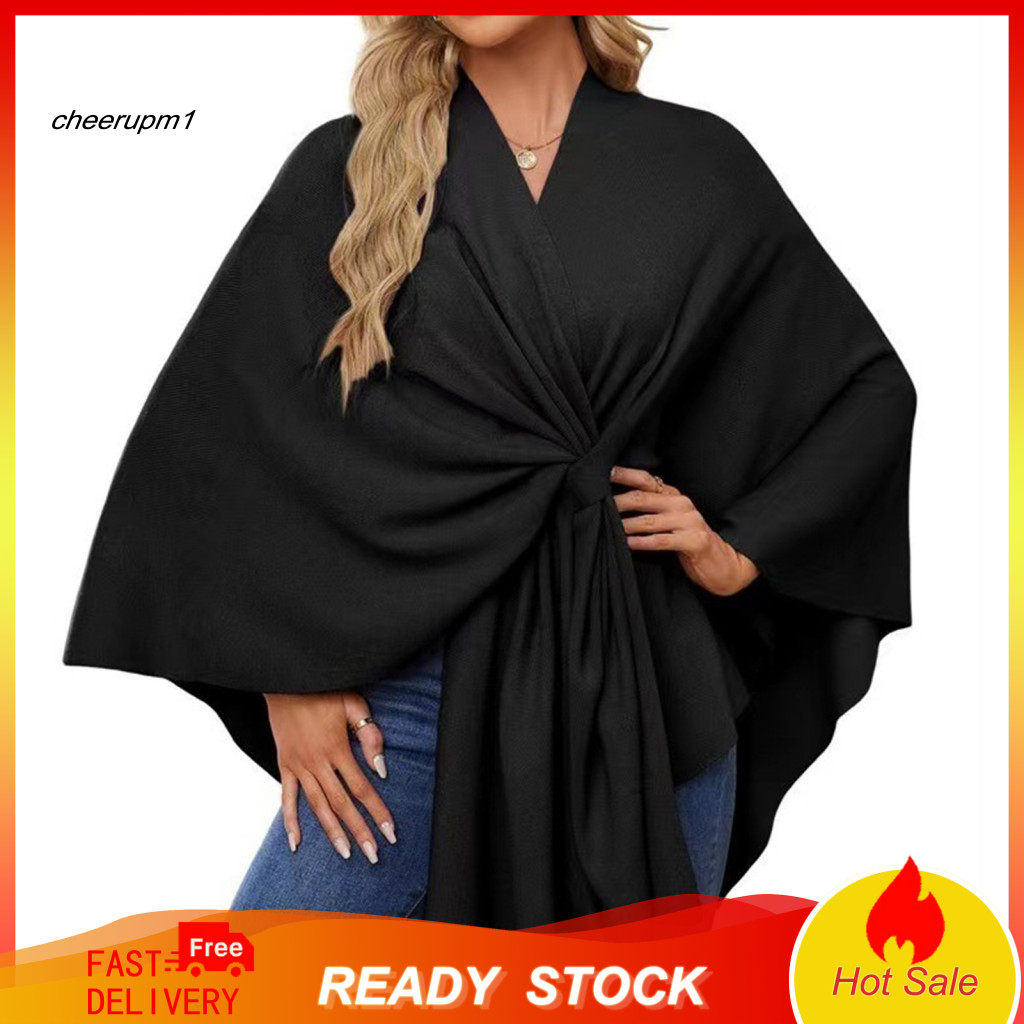 Women Cape Jacket Shawl Women’s Oversized V Neck Coat Poncho Fall Winter Warm Open Front Wrap with Batwing Sleeves Win