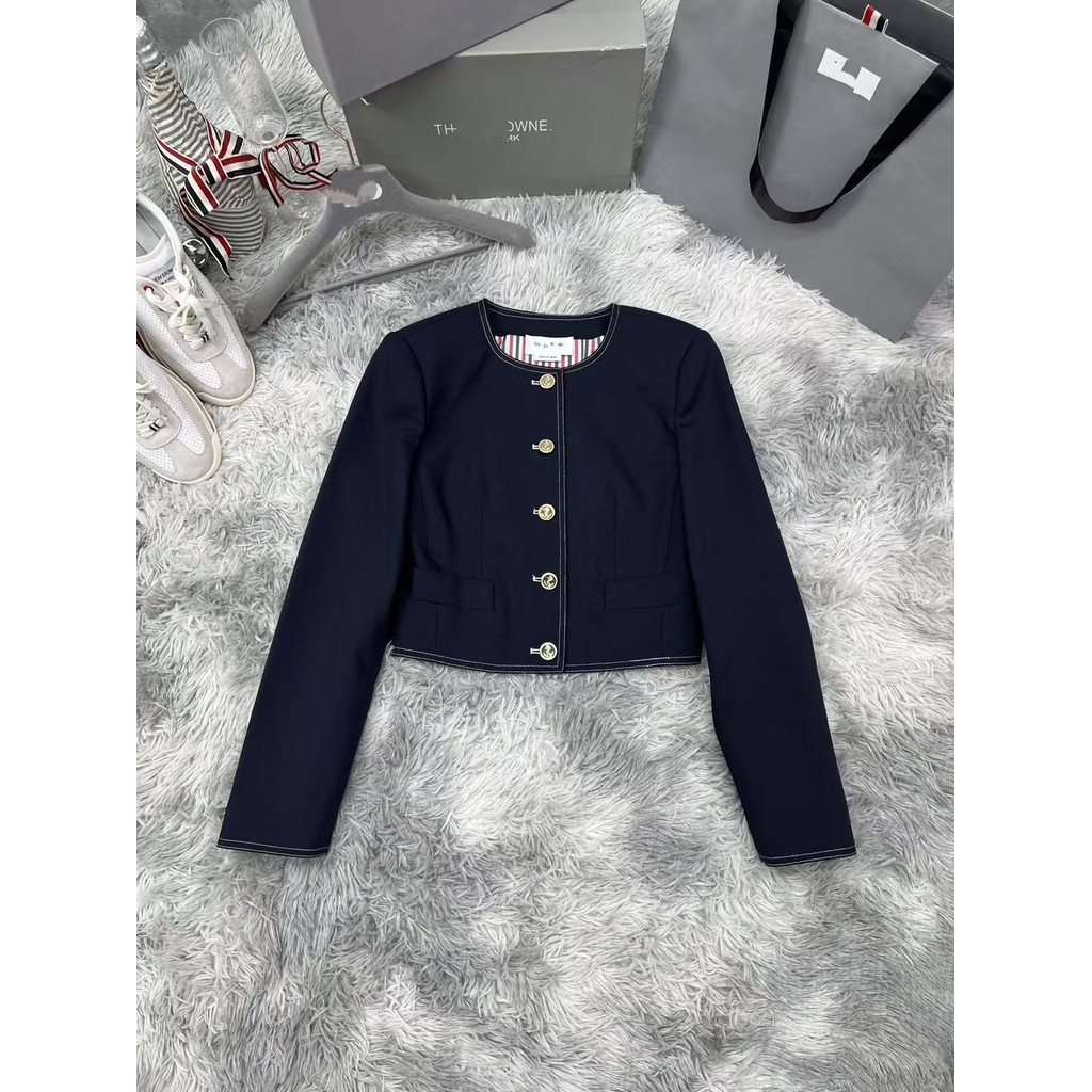 UYJO 2026New  Nanyou women's short suit jacket, new style with anchor buttons, round neck, long sleeves, and open-front