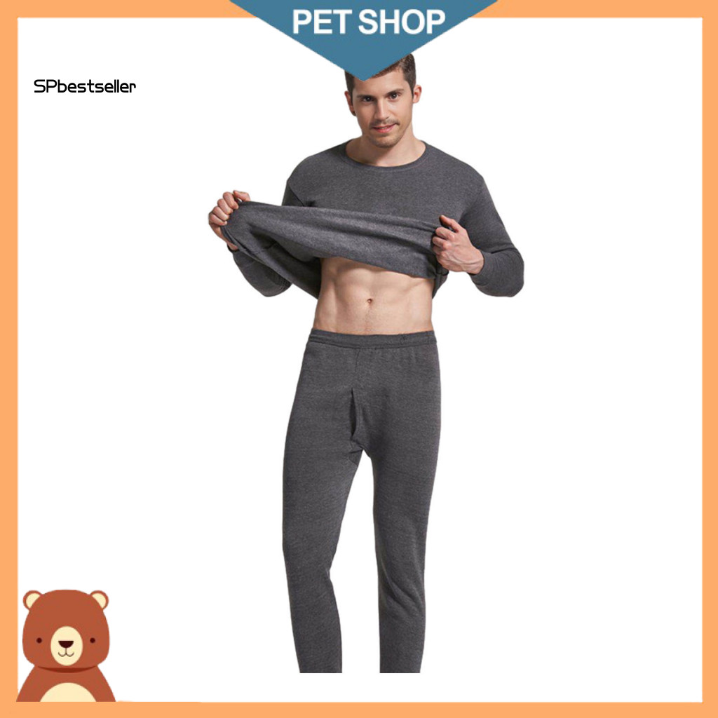 Thermal Clothing Set Men Underwear 2 Pcs Men’s Winter – Round Neck Long Sleeve Thick Warm Slim Fit Elastic Open Crot