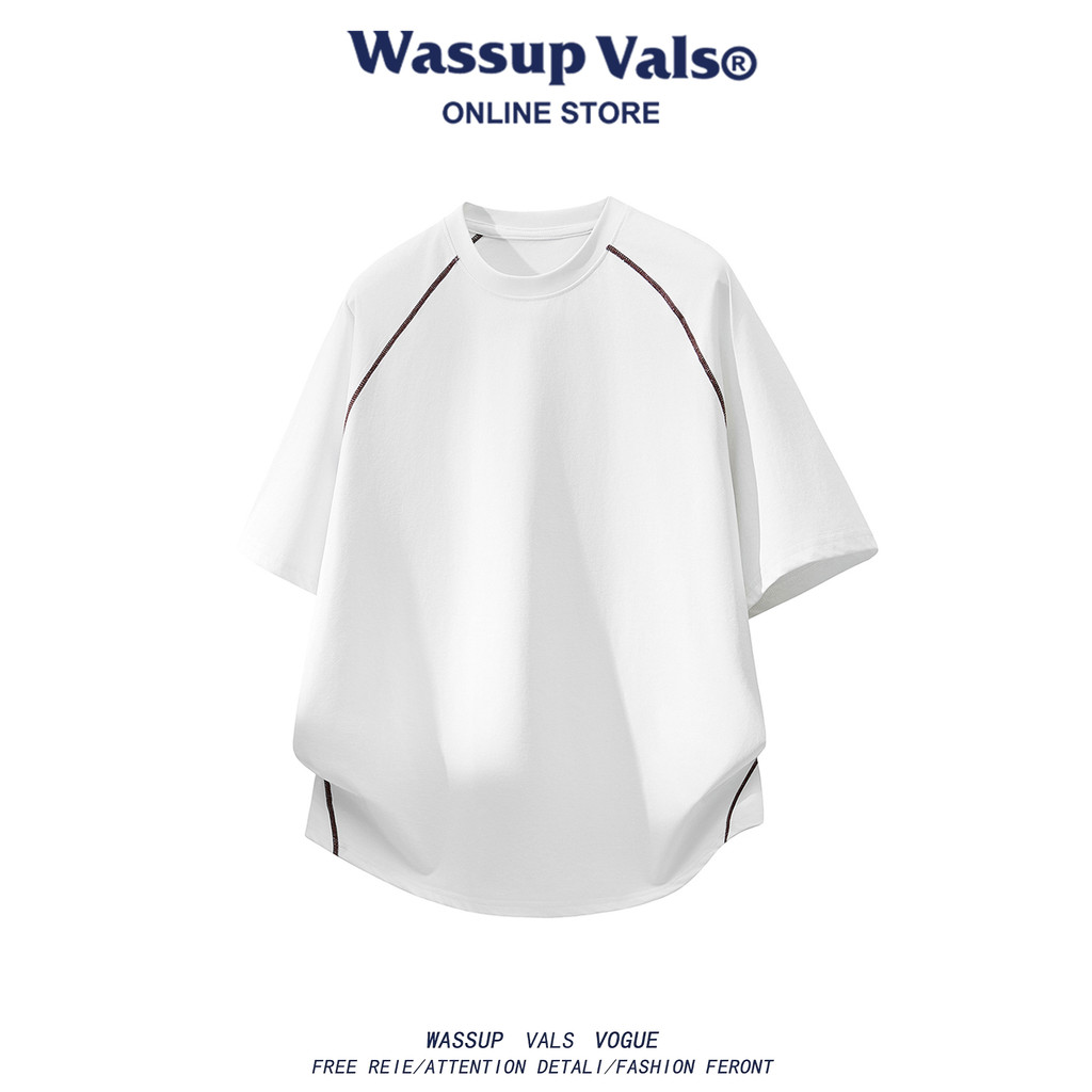 WASSUP VALS American Retro Open Line Design Feel Round Neck Camiseta de manga curta masculina verão Street Wear Top solt