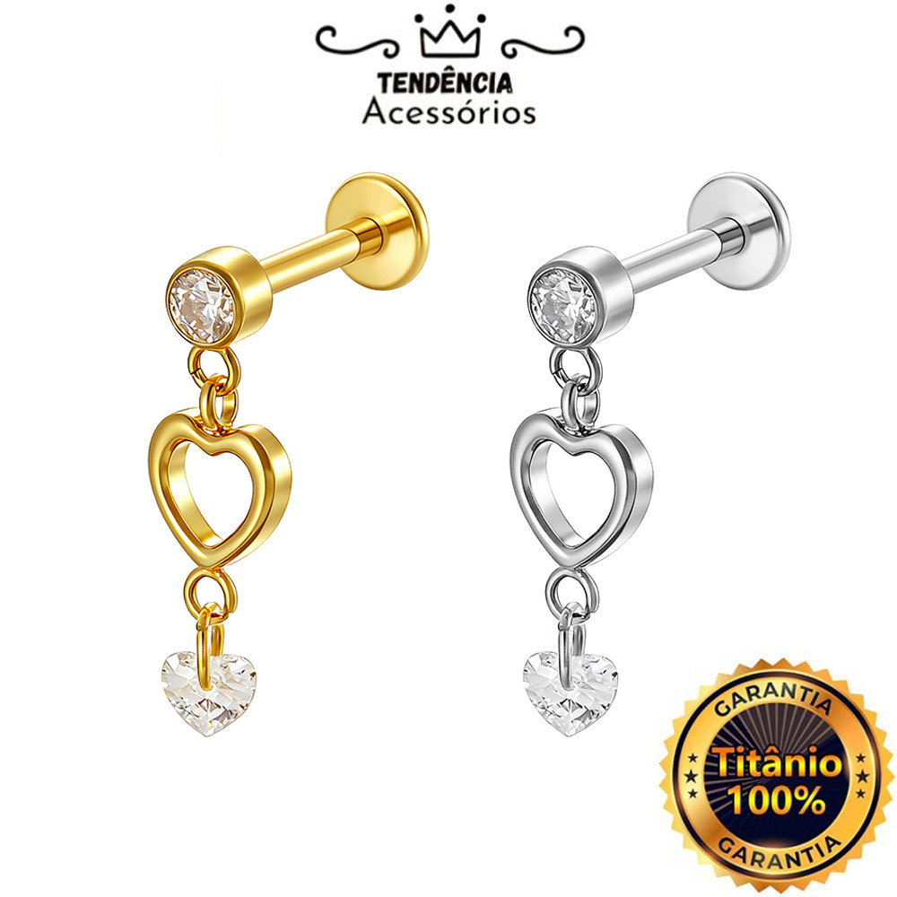 Titanium Labret Piercing Heart Zirconia With Pendant Com Ear Tragus Helix Conch Cartilage Lobe