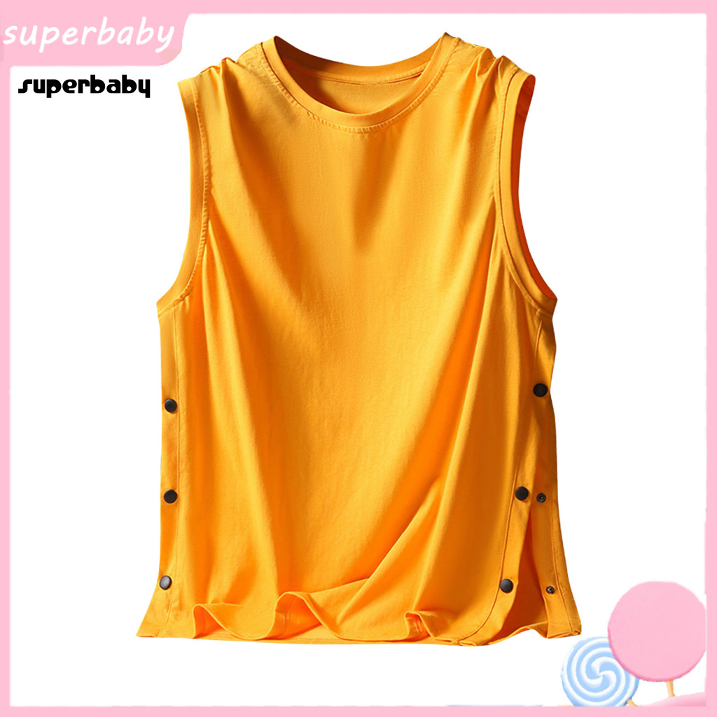 Casual Men Vest Summer Men's Sleeveless Tank Top Loose Fit with Side Buckle Closure Round Neck Solid Color Breathable Sh