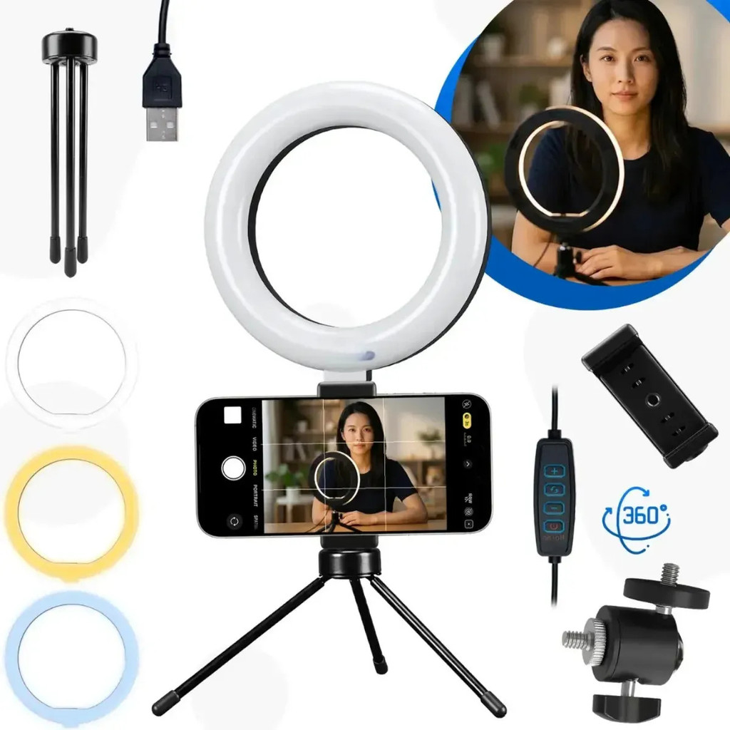 Iluminador Led 16cm Suporte Usb Luz Celular Foto Filmagens