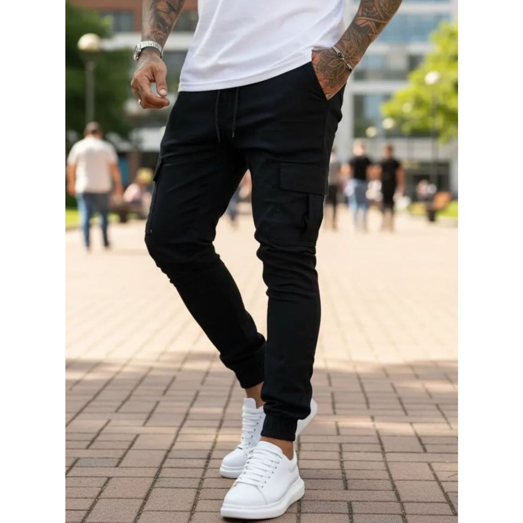 Calça Jogger Masculina Cargo Algodão Tendencia Casual Street Confort