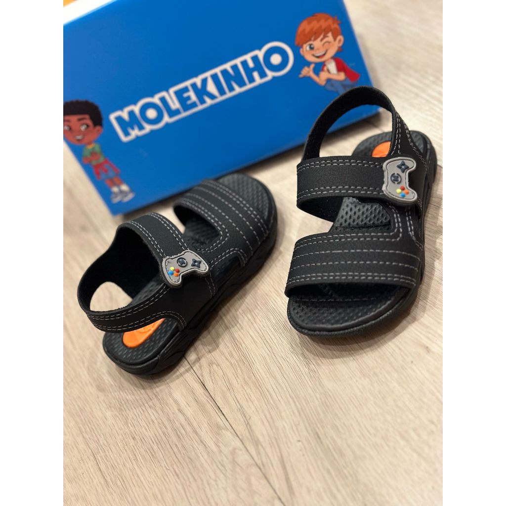 Sandália Molekinho Menino Papete Baby Casual Fecho De  velco Masculina Confort