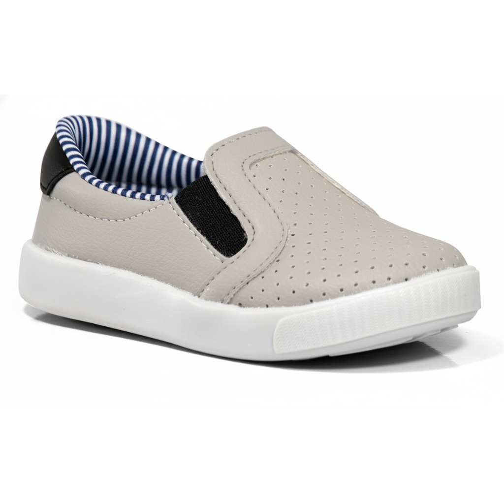 Tênis Infantil Menino Casual Sapato Calce Fácil Confortável e Macio Masculino Branco e Preto confort