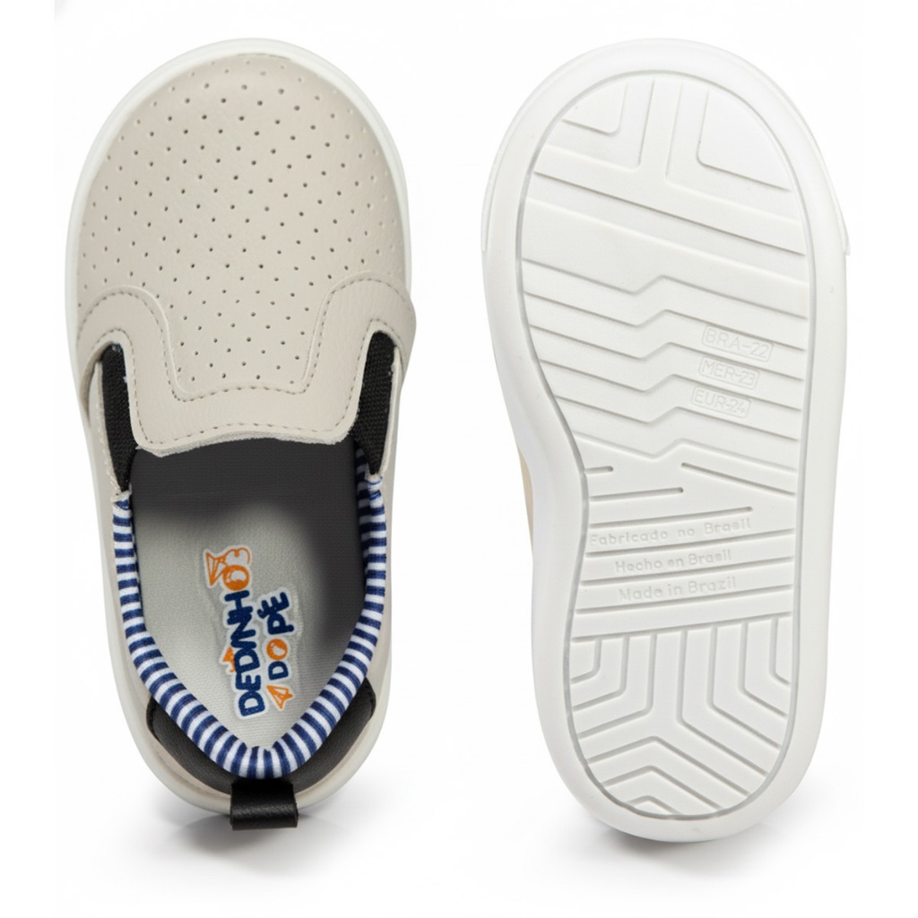 Tênis Infantil Menino Casual Sapato Calce Fácil Confortável e Macio Masculino Branco e Preto confort