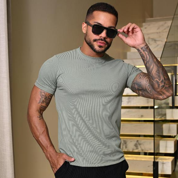 Camiseta Masculina Texturizada Casual Básica Reta Malha Premium Caimento Perfeito Slim Confort
