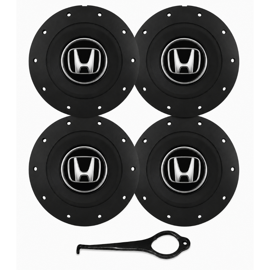 Calota Centro para Roda de Ferro Honda Aro 13, 14 e 15 – 4 Furos (4x98 / 4x100) Preta Brilhante com Emblema Honda