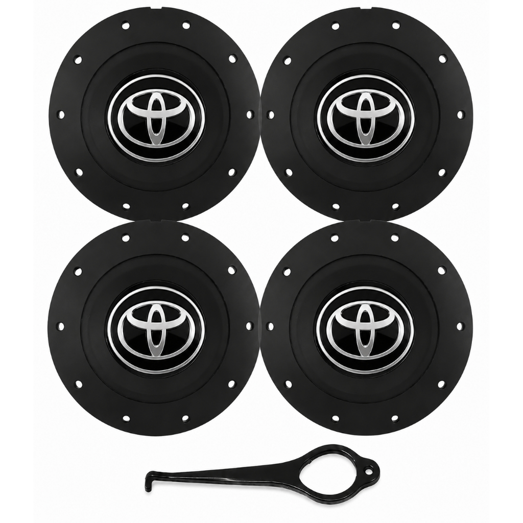 Calota Centro para Roda de Ferro Toyota Aro 13, 14 e 15 – 4 Furos (4x100) Preta Fosca com Emblema Toyota
