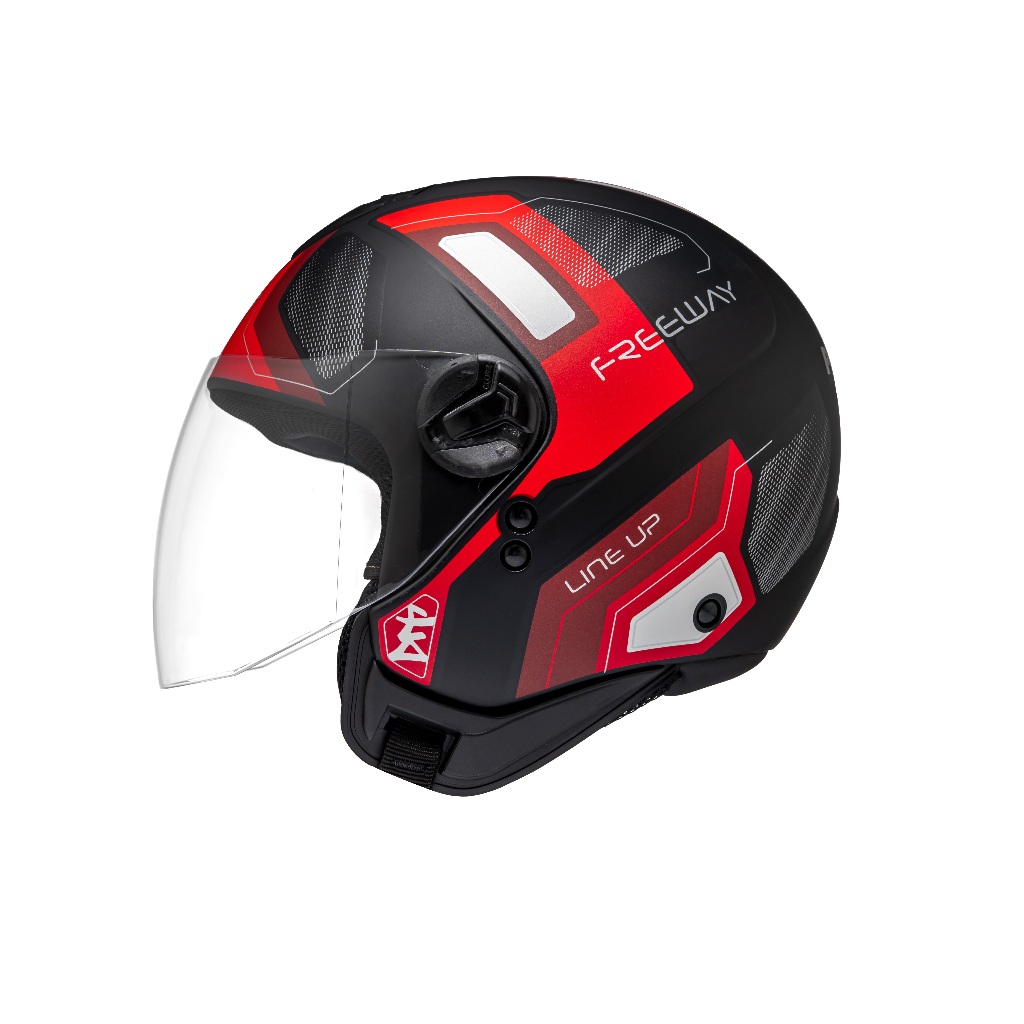 Capacete Moto Aberto Peels Freeway Line Up Preto Fosco Red